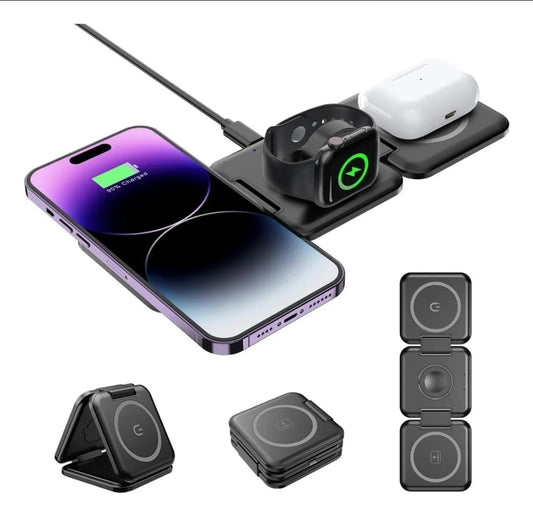 Megasafe cargador inalambrico 3 en 1 negro y blanco